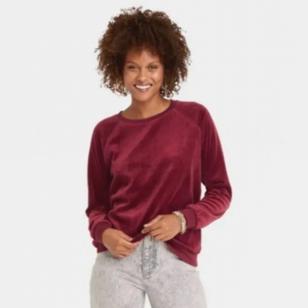 Knox Rose Rust Velvet Long sleeve sweatshirt Size XS